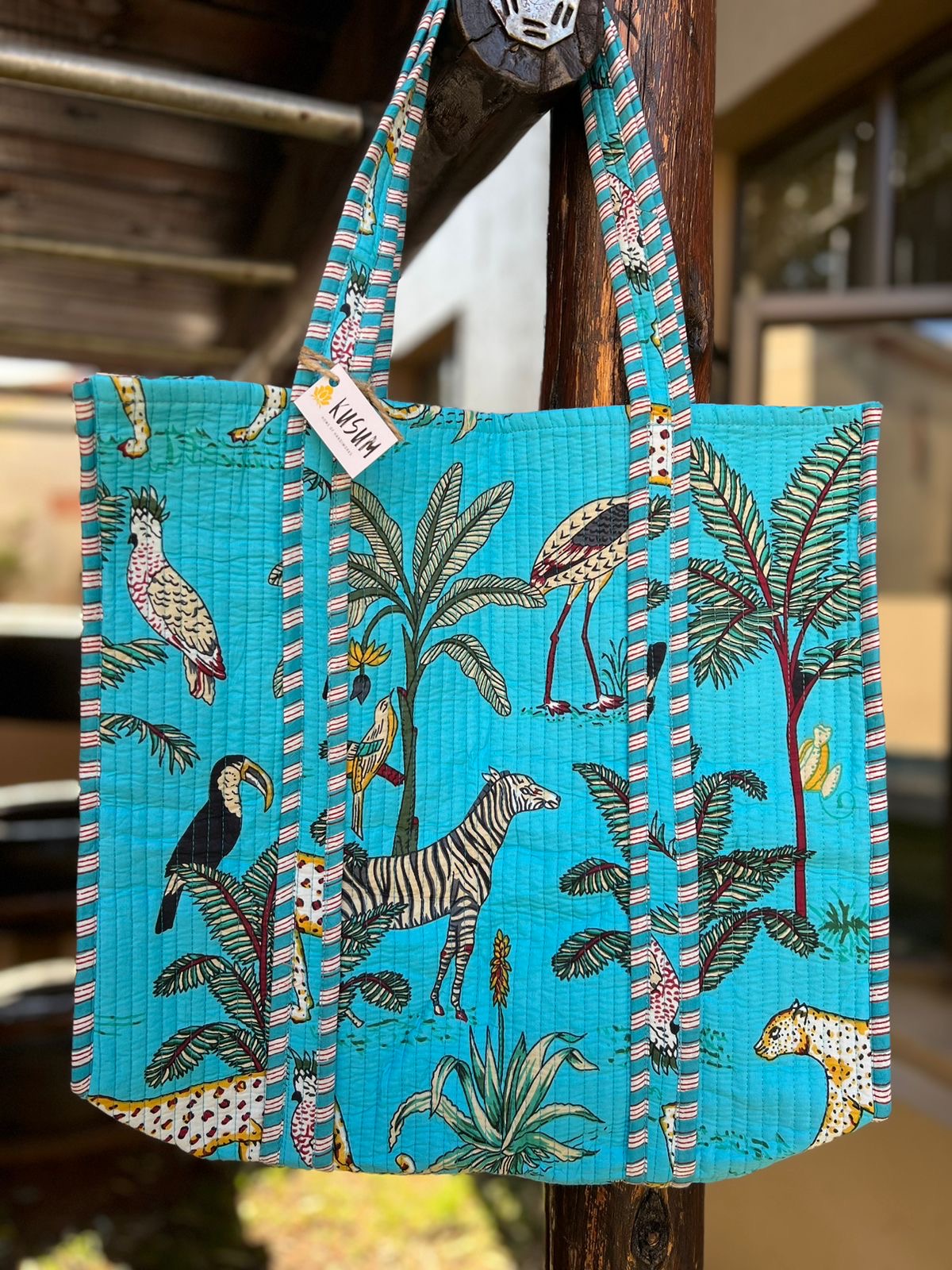 Assorted hand block printed cotton totes