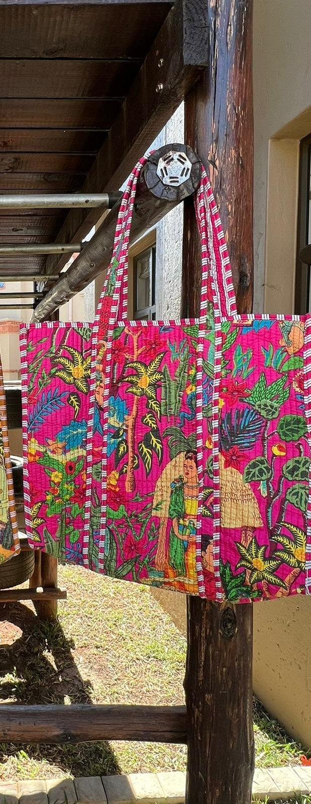 Assorted hand block printed cotton totes