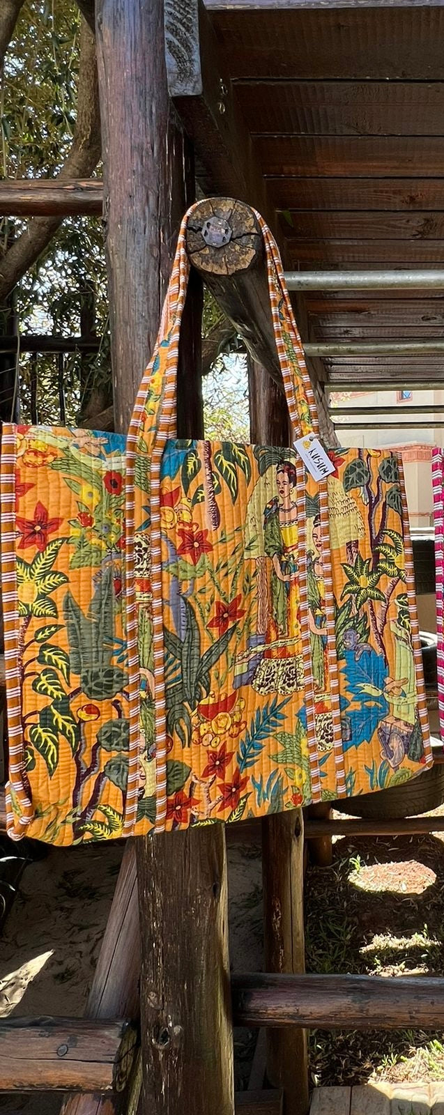 Assorted hand block printed cotton totes