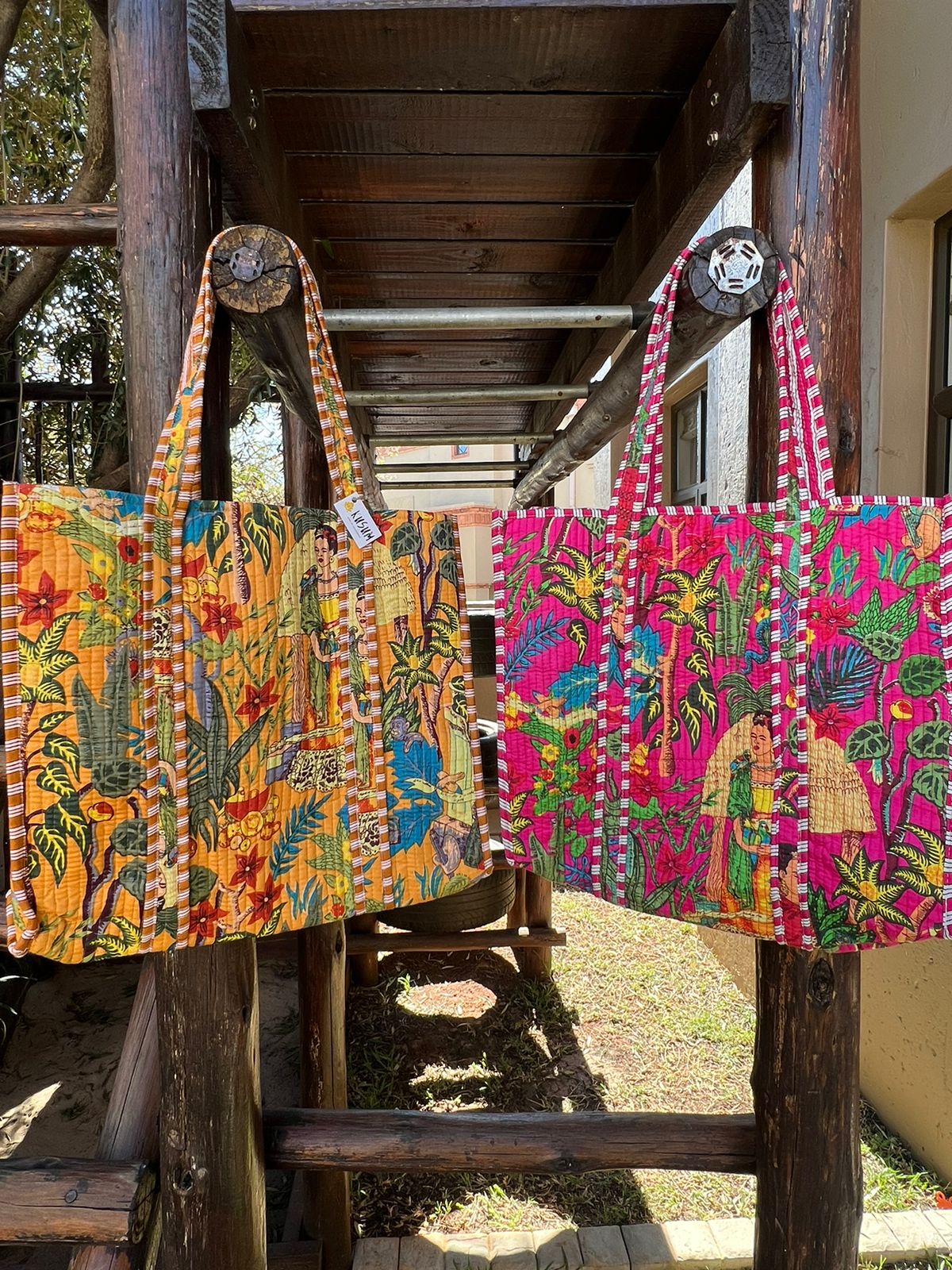 Assorted hand block printed cotton totes