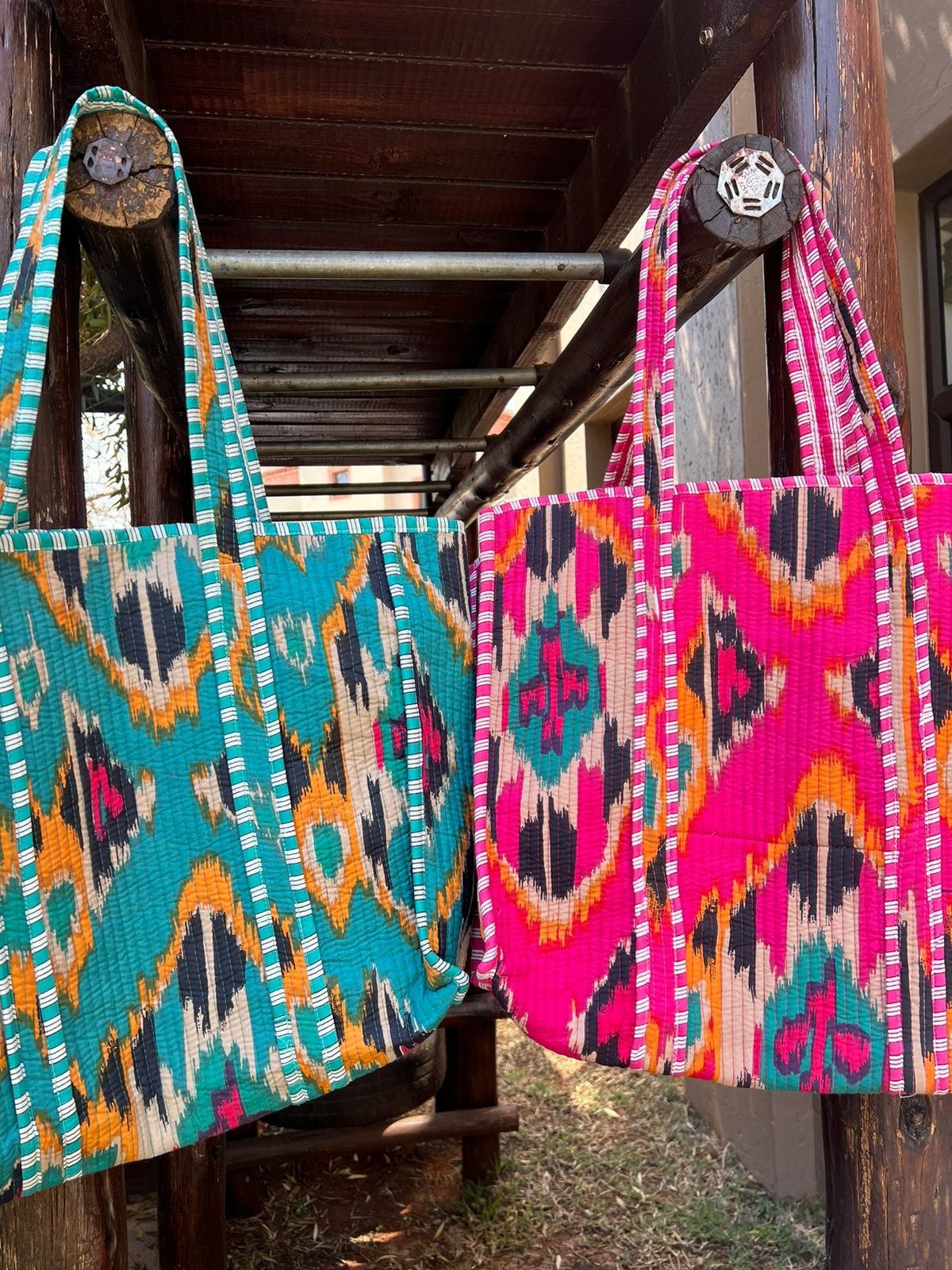 Assorted hand block printed cotton totes