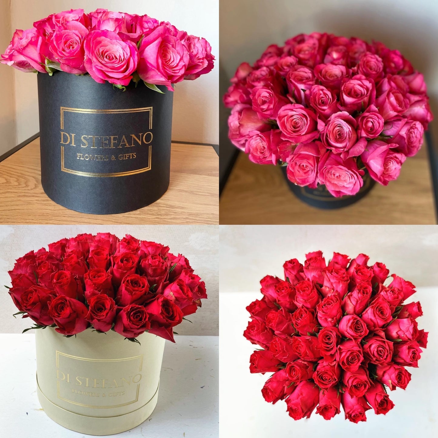 Large hatbox rose arrangement pink