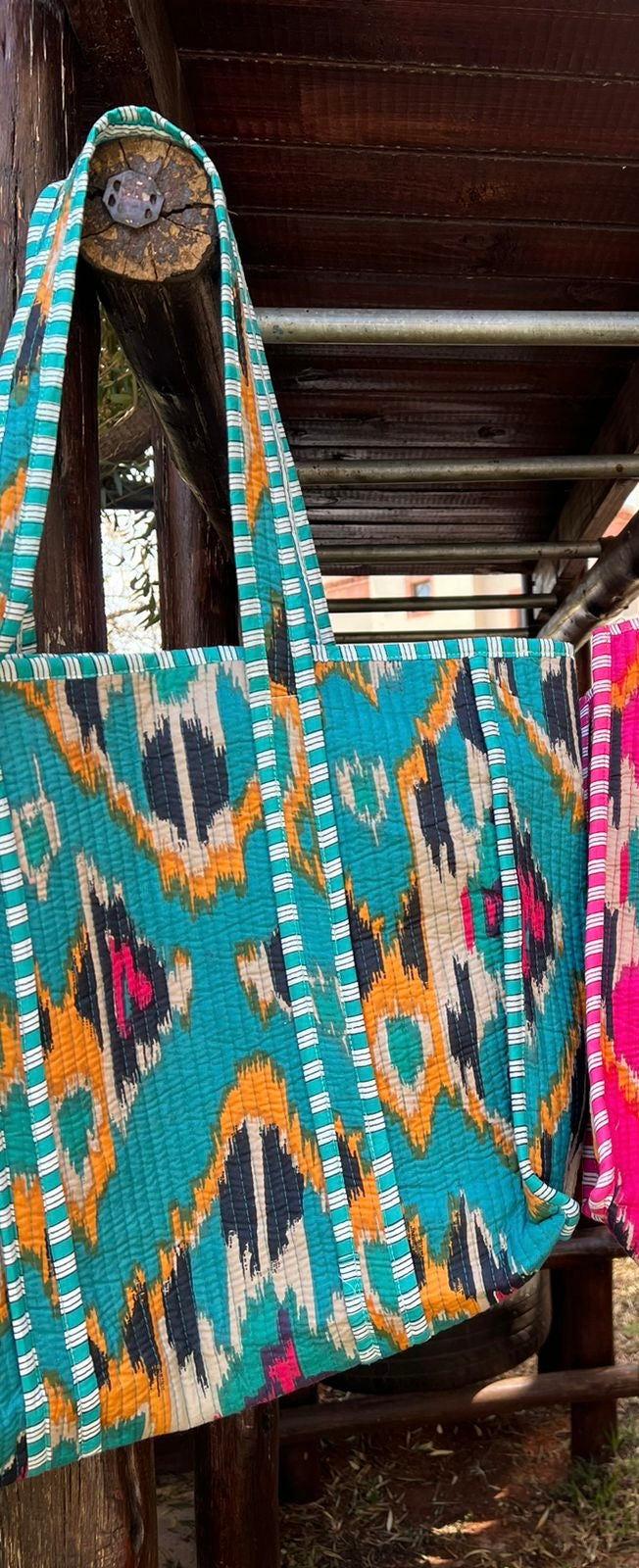 Assorted hand block printed cotton totes