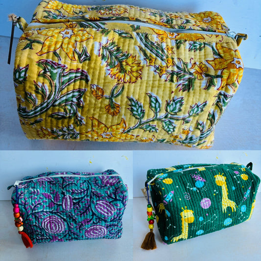 handblock printed makeup/general use bags