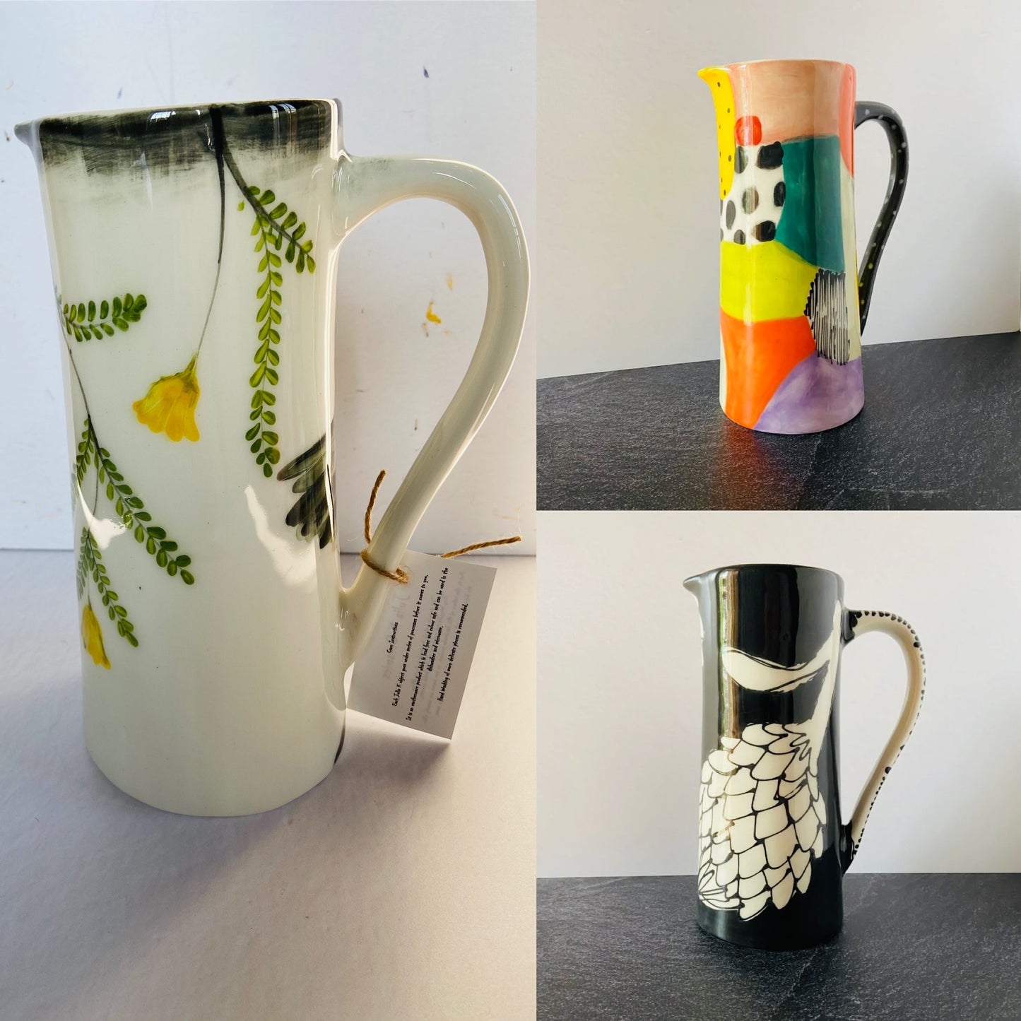 Handmade & hand painted tall jug