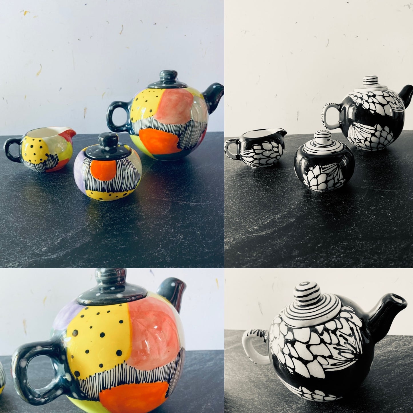 Handmade & painted tea set assorted colours