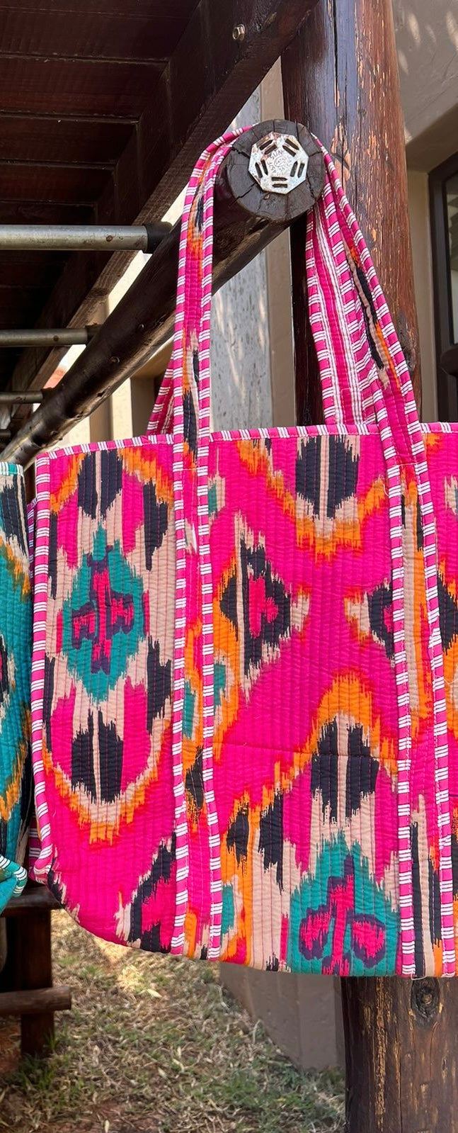 Assorted hand block printed cotton totes