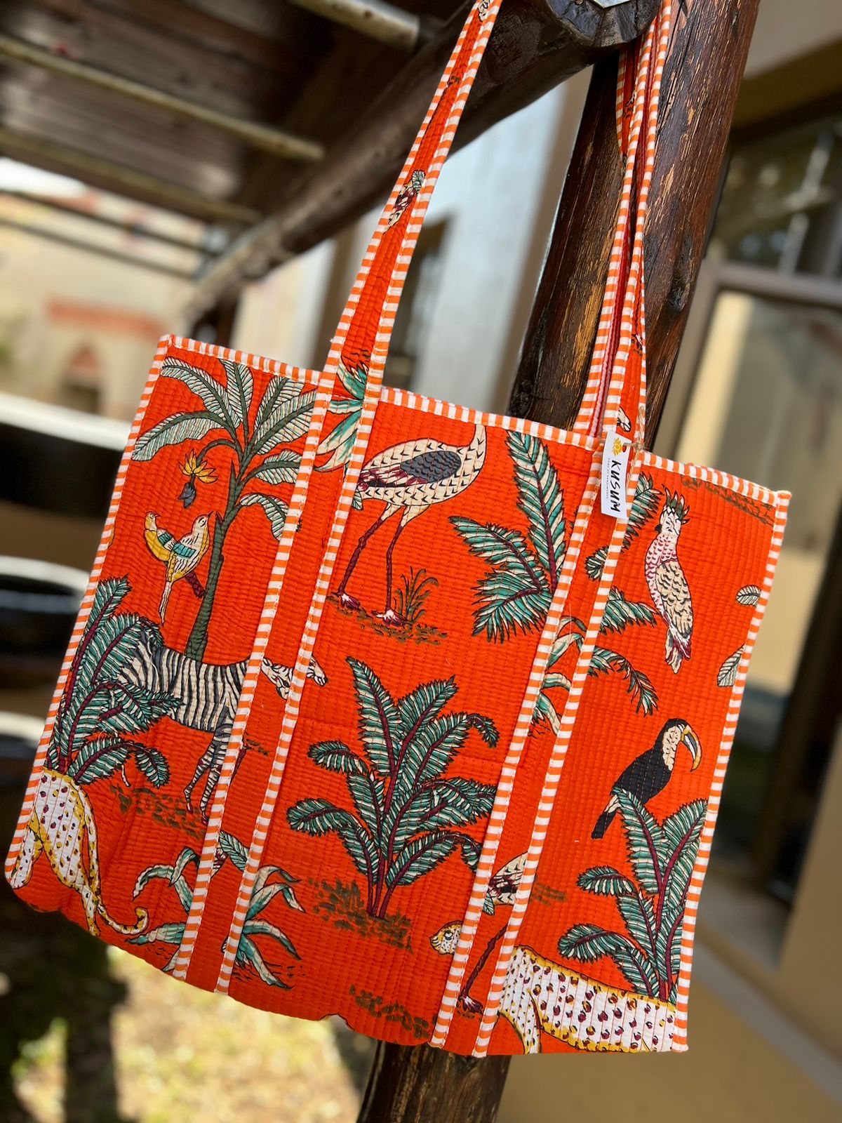 Assorted hand block printed cotton totes