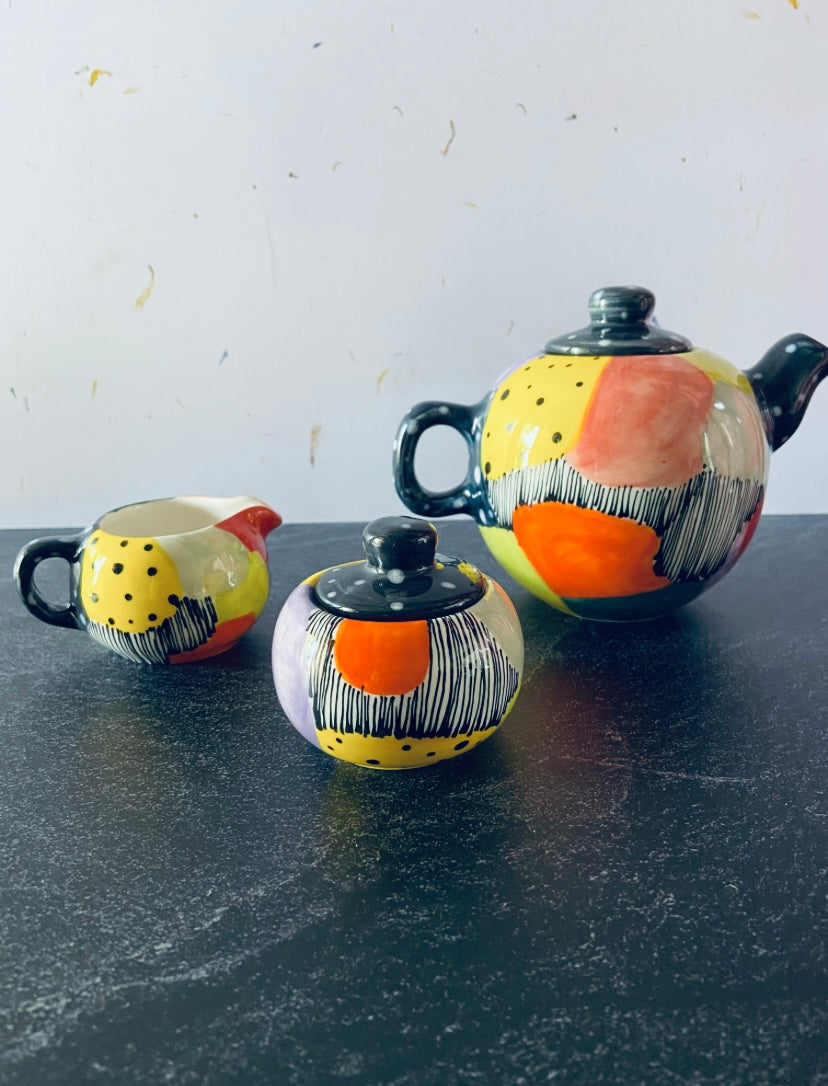 Handmade & painted tea set assorted colours