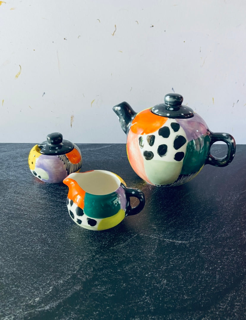 Handmade & painted tea set assorted colours