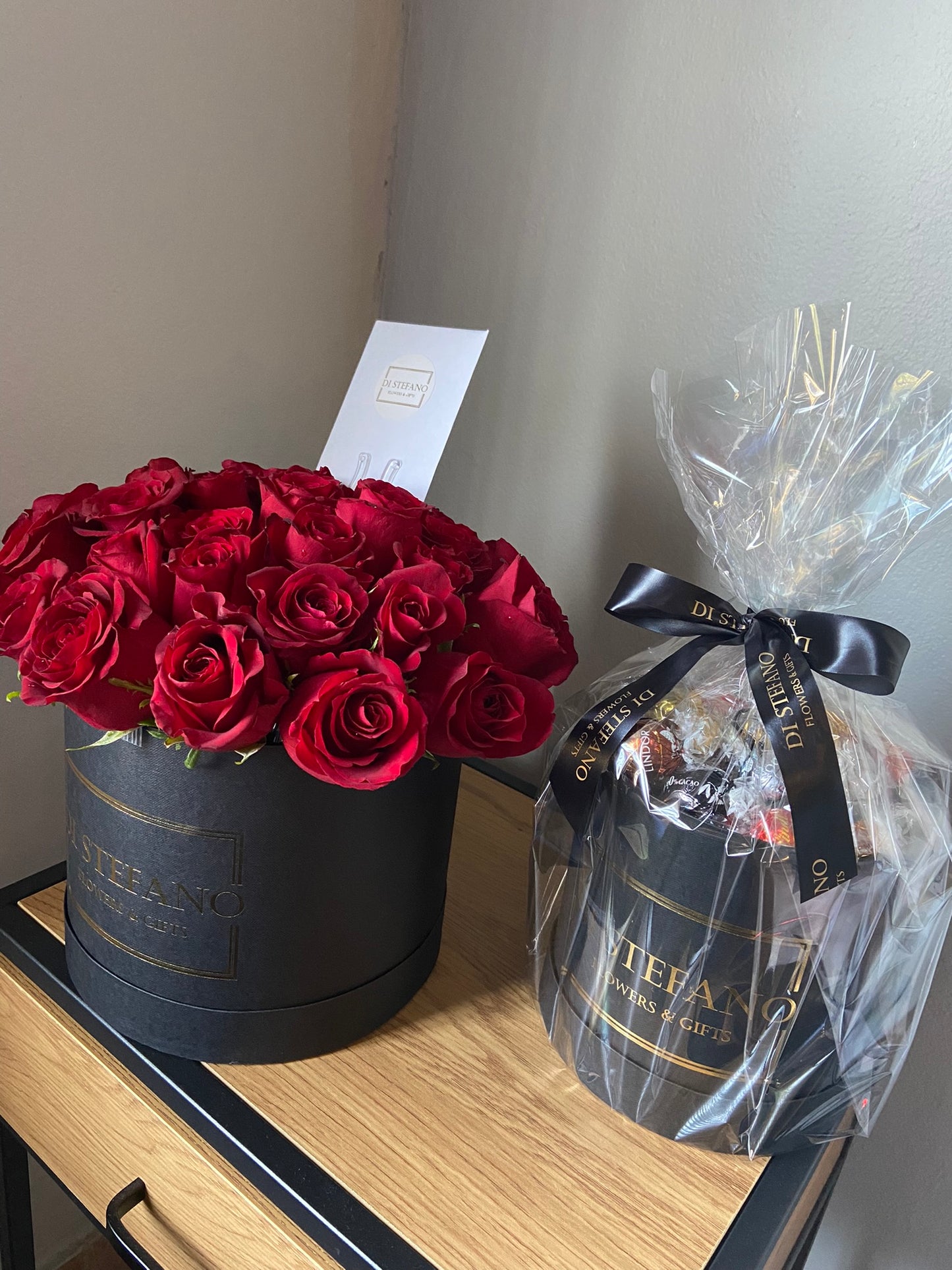 large red rose hatbox & Lindt 400g medium hatbox.