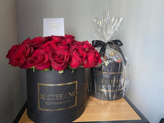 large red rose hatbox & Lindt 400g medium hatbox.