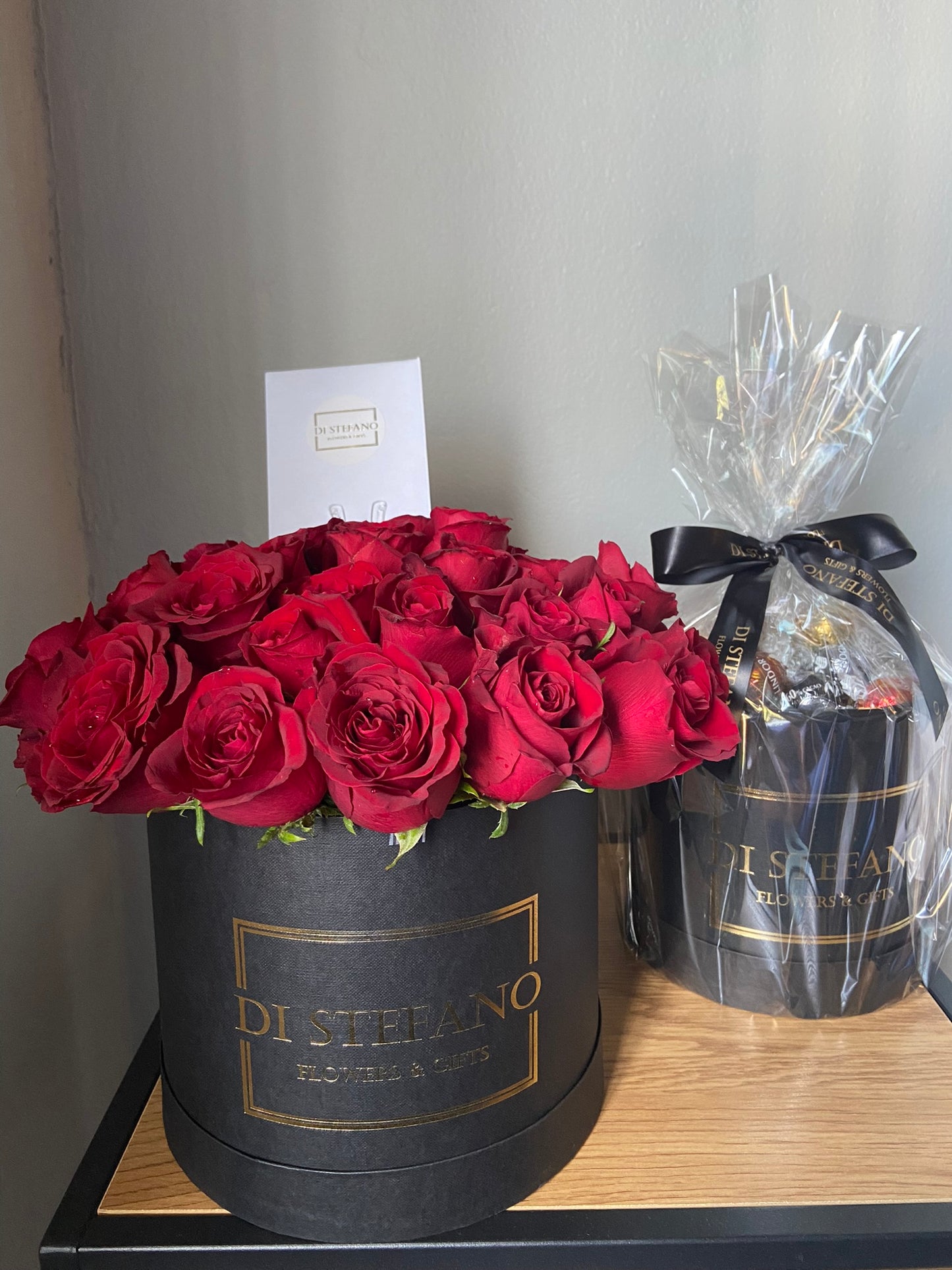 large red rose hatbox & Lindt 400g medium hatbox.