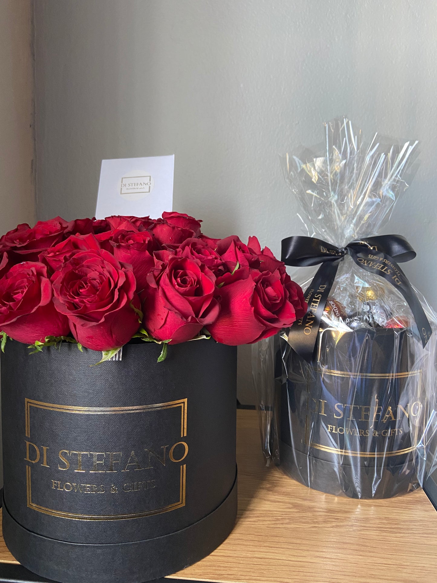 large red rose hatbox & Lindt 400g medium hatbox.