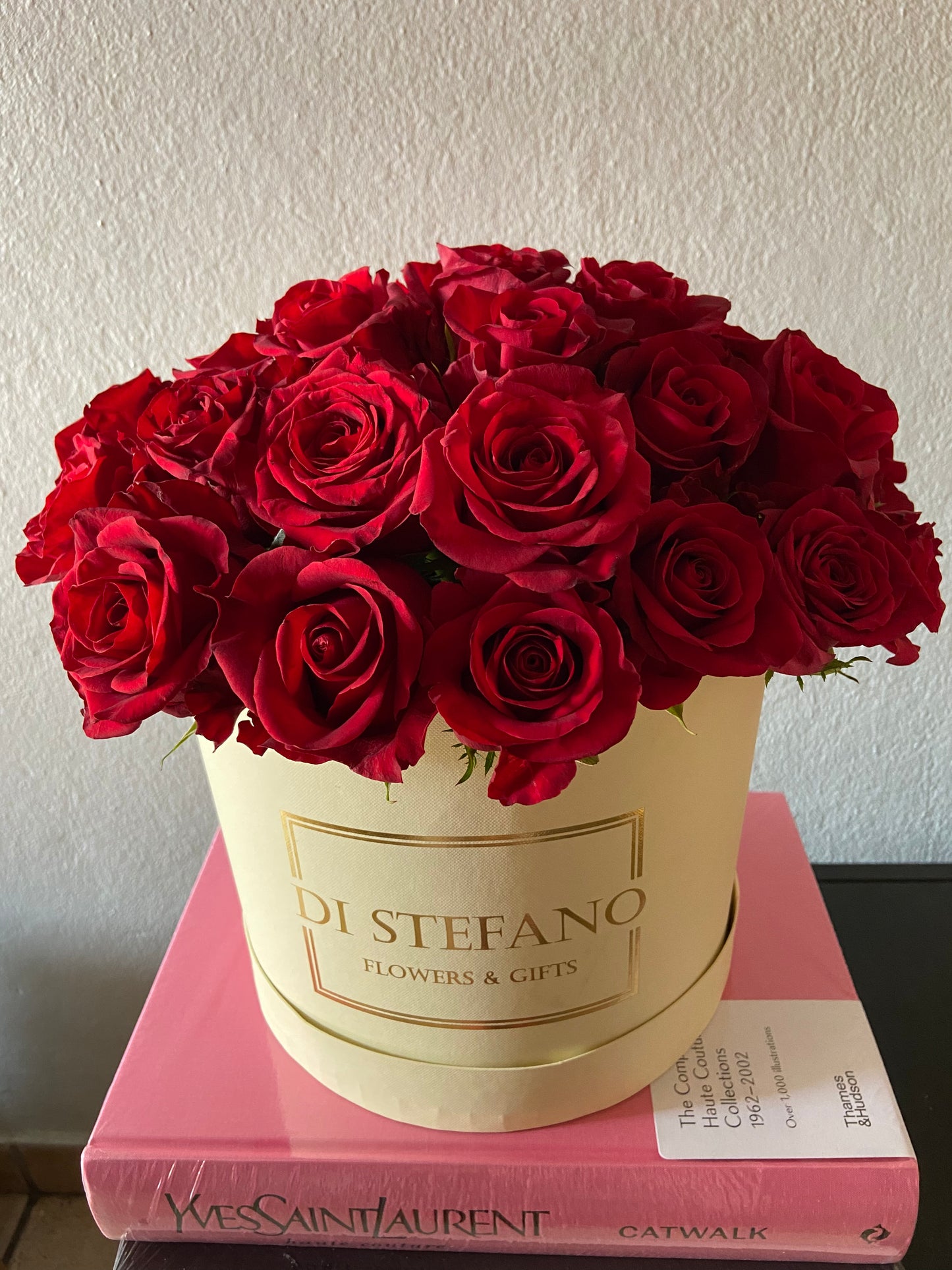 Large red rose hatbox & Ferrero Rocher chocolates